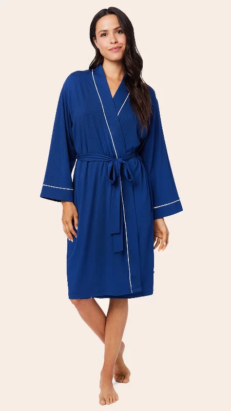 Seamless men's thongs for a discreet lookClassic Pima Knit Robe - Marine Blue