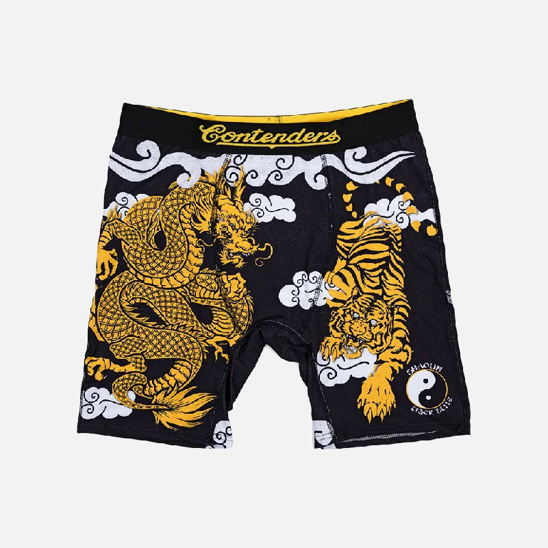 Patterned men's boxer briefs, such as stripes or checksCONTENDERS ENTER THE SHAOLIN BRIEF