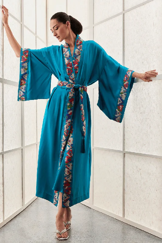 Rhinestone - embellished men's thongs for glamourCouture Toulouse Embroidered Drop Sleeve Silk Robe