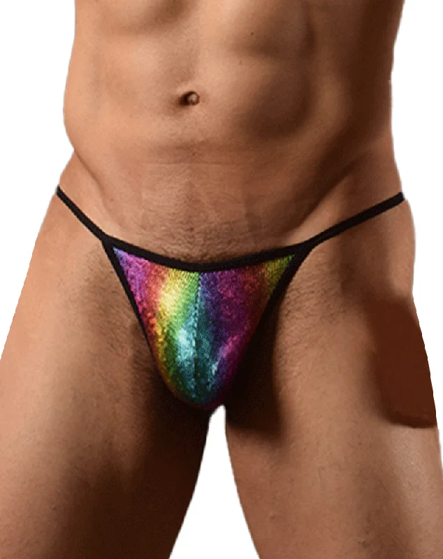 Leather men's thongs for a fetish lookDoreanse 1300-rbw Disco Thongs Rainbow