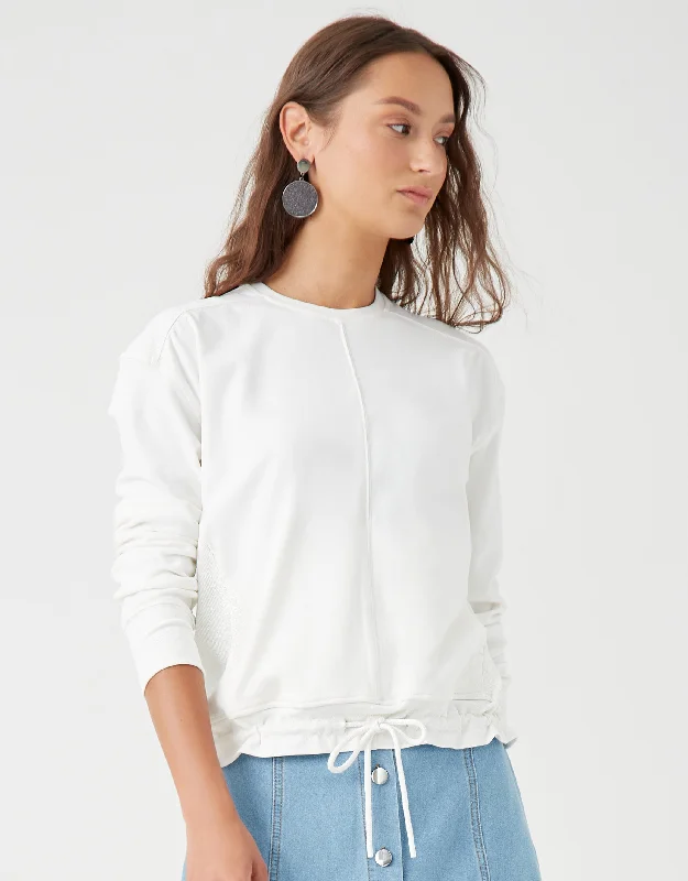 Leather men's thongs for a fetish lookDrawstring Crew Top with Side Ribs White