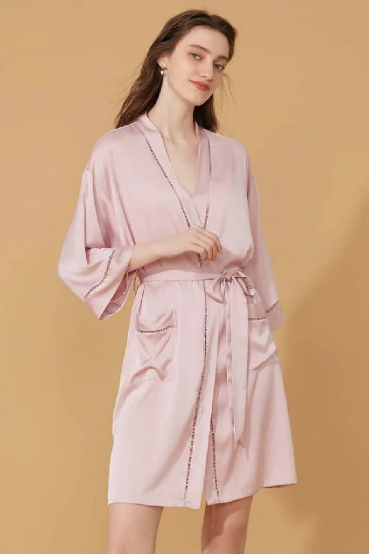 Sheer men's thongs for a provocative appearanceElegant Hollow Out Detail Short Robe with Pockets