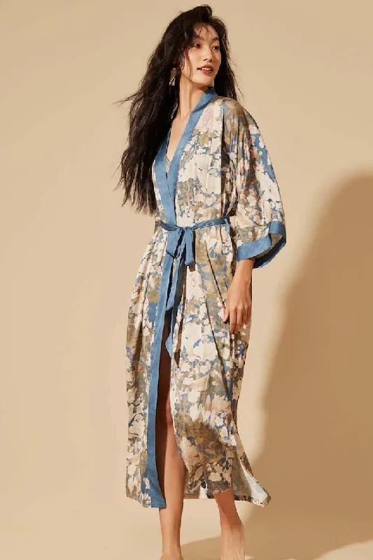 Neon - colored men's thongs for a bold statementFloral Blue Kimono Robe