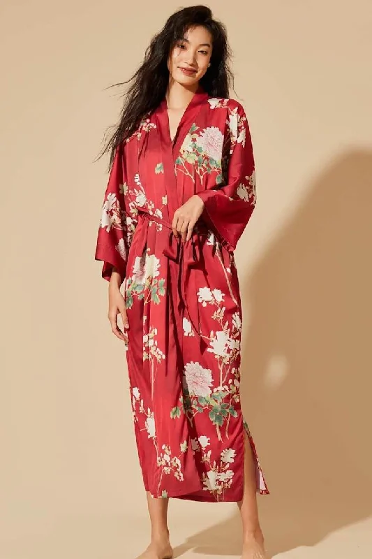Cotton men's thongs for basic comfortFloral Red Kimono Robe