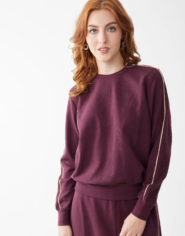 Sheer men's thongs for a provocative appearanceFrench Terry Sweatshirt with Gold Sleeve Trim Burgundy Sheer men's thongs for a provocative appearanceFrench Terry Sweatshirt with Gold Sleeve Trim Burgundy