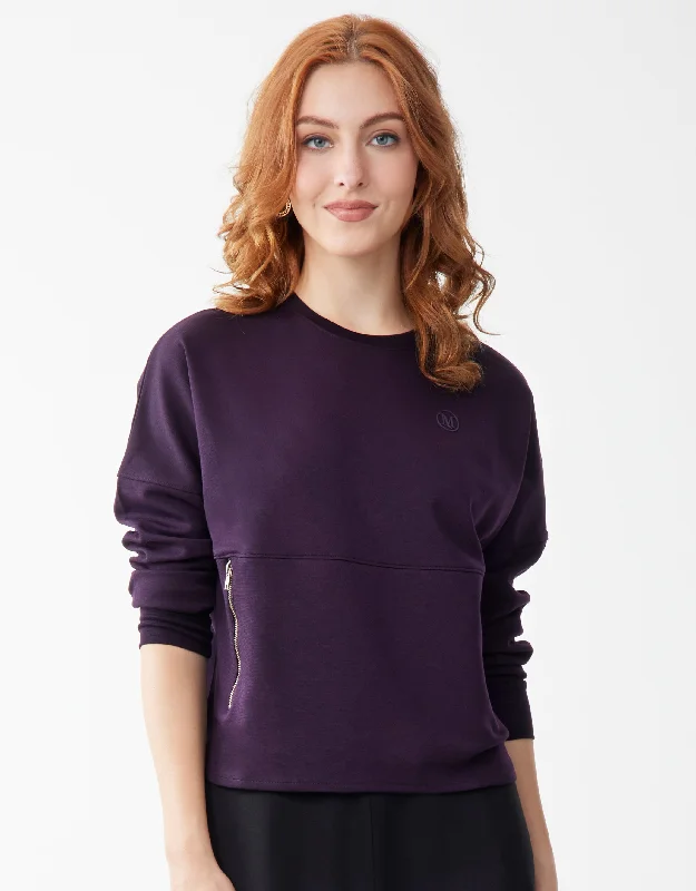 Soft - fabric men's thongs for a gentle touchFrench Terry Zippered Sweatshirt with Curved Hem Plum Soft - fabric men's thongs for a gentle touchFrench Terry Zippered Sweatshirt with Curved Hem Plum