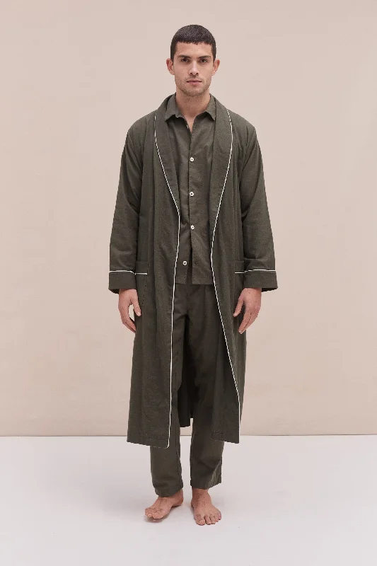Rhinestone - embellished men's thongs for glamourHis Khaki Robe | Luxury Brushed Cotton Robe Rhinestone - embellished men's thongs for glamourHis Khaki Robe | Luxury Brushed Cotton Robe