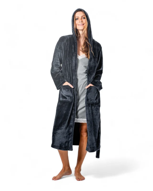 Solid - color men's thongs in simple huesHooded Plush Robe Navy