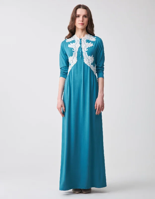 Performance men's thongs for active useLace Trimmed Nightgown with Front Buttons Bright Teal
