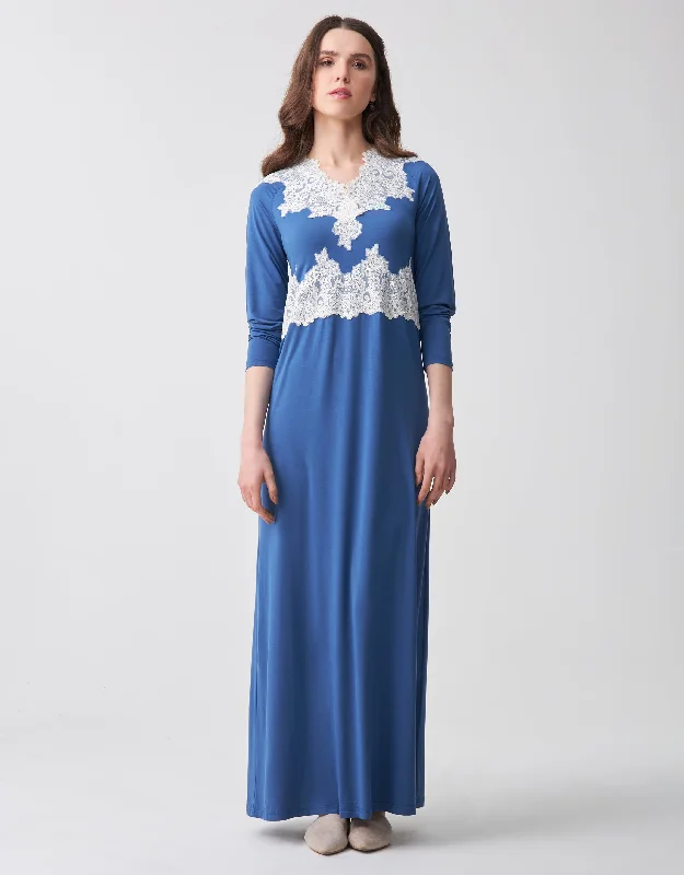 Designer men's thongs with a high - end finishLace Trimmed V-Neck Nightgown with Front Buttons Azure