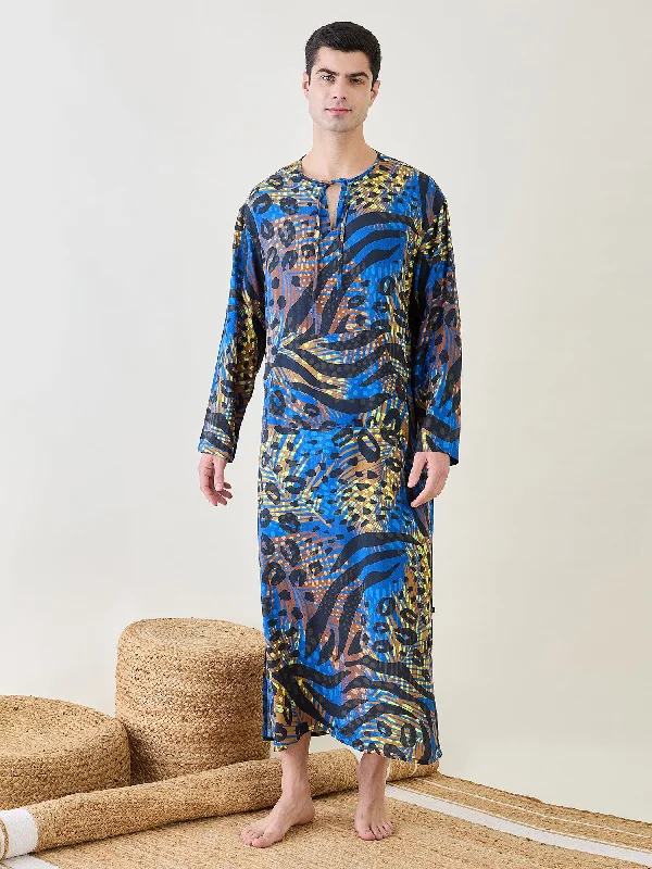 Neon - colored men's thongs for a bold statementMens Animal Printed Blue Kaftan Robe Neon - colored men's thongs for a bold statementMens Animal Printed Blue Kaftan Robe