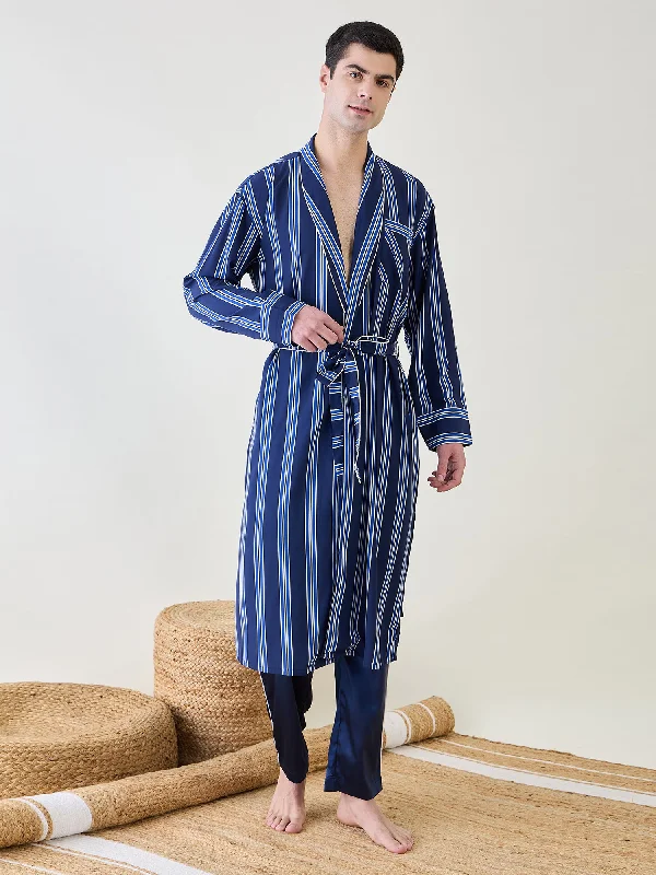 Designer men's thongs with a high - end finishMens Blue Striped Night Robe
