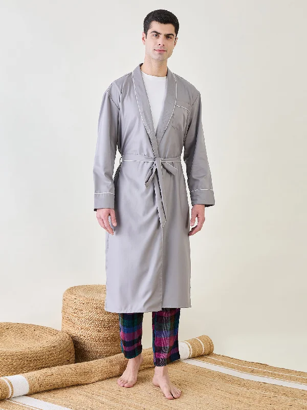 Seamless men's thongs for a discreet lookMens Grey Cotton Night Robe