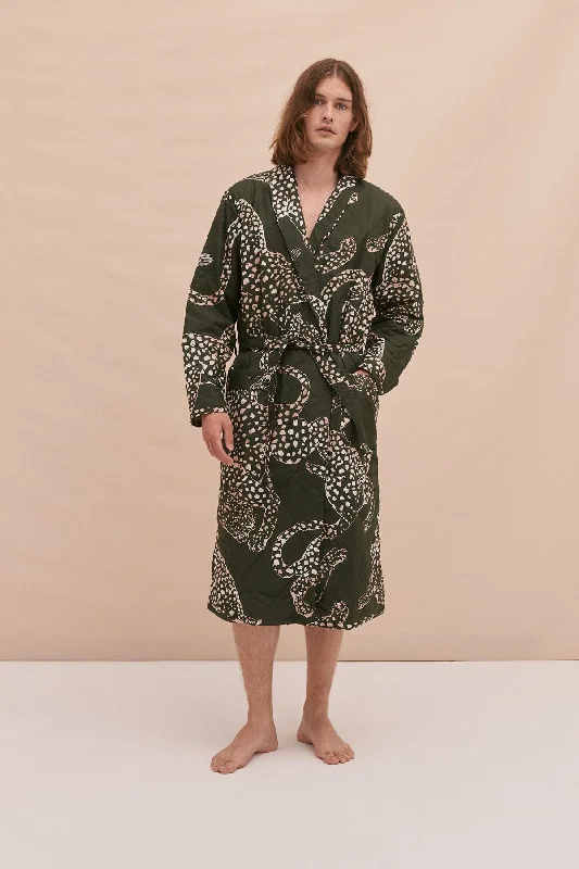 Microfiber men's thongs for a smooth feelMen’s Quilted Robe Jag Print Green
