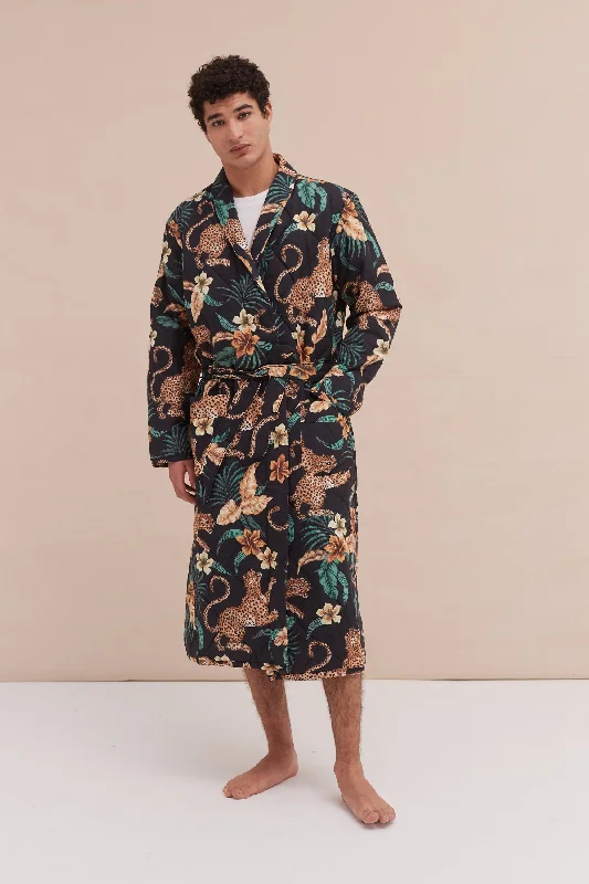 Tag - less men's thongs to prevent irritationMen’s Quilted Robe Soleia Leopard Print Black/Yellow