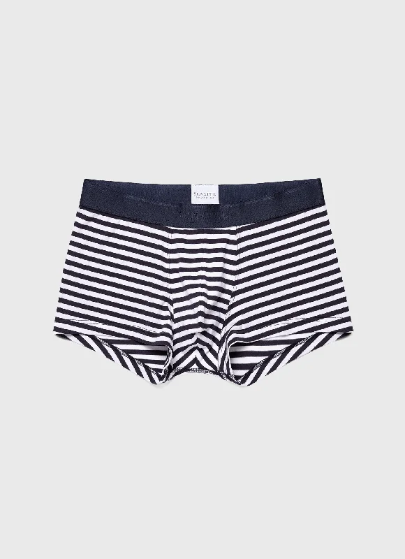 Stretch - lycra men's trunks for flexibilityMen's Stretch Cotton Trunks in White/Navy Stretch - lycra men's trunks for flexibilityMen's Stretch Cotton Trunks in White/Navy