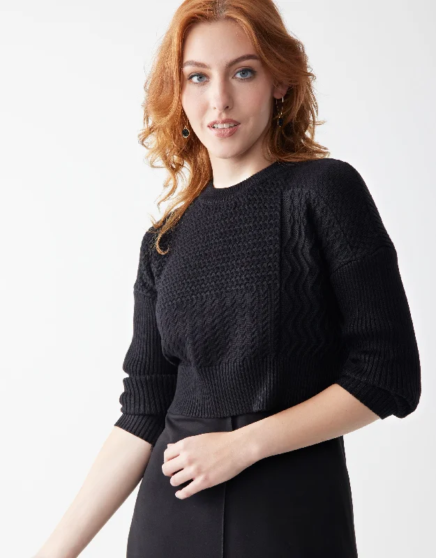 Leather men's thongs for a fetish lookMulti Stitch Cropped Knit Sweater Black