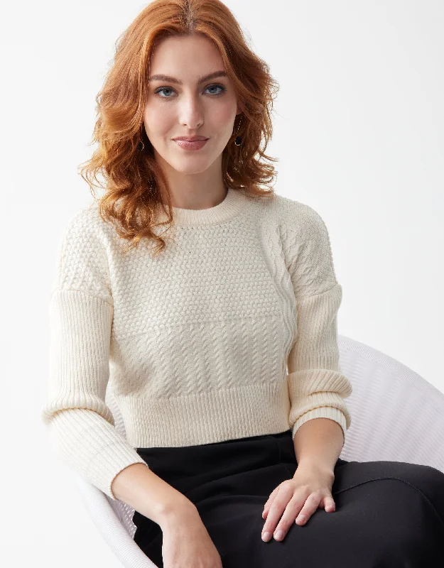 Athletic - style men's thongs for sportsMulti Stitch Cropped Knit Sweater Ivory
