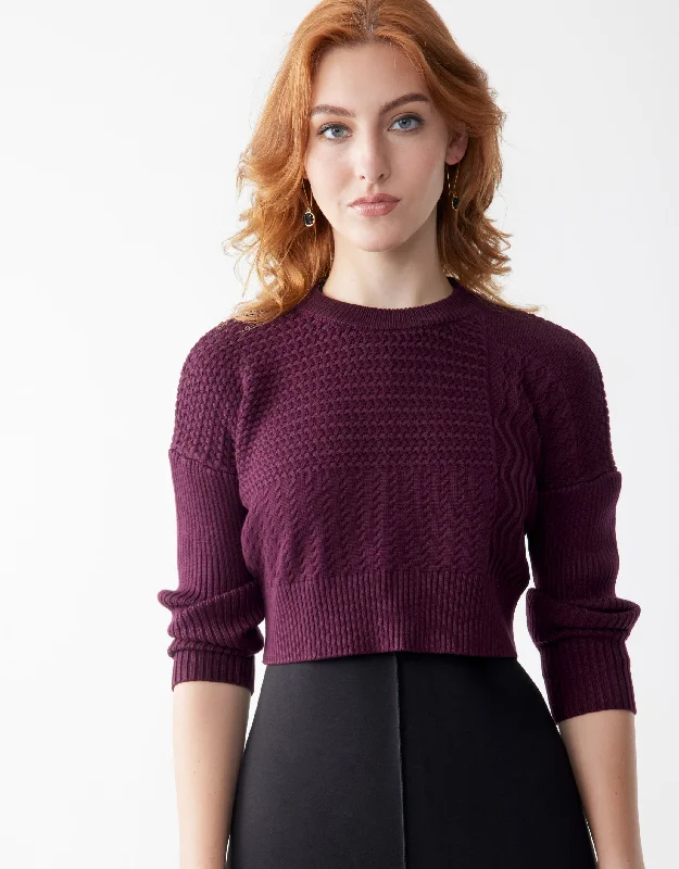 Low - rise men's thongs for a modern styleMulti Stitch Cropped Knit Sweater Plum