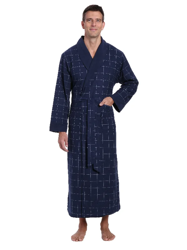 Tag - less men's thongs to prevent irritationMens Premium 100% Cotton Flannel Fleece Lined Robe - Windowpane Checks - Navy Tag - less men's thongs to prevent irritationMens Premium 100% Cotton Flannel Fleece Lined Robe - Windowpane Checks - Navy