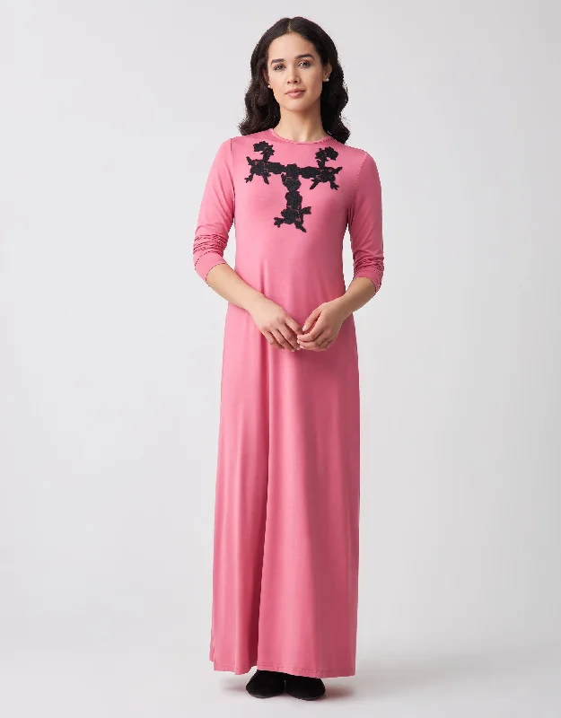 Low - rise men's thongs for a modern stylePull On Nightgown with Contrast Lace Appliqué Pink