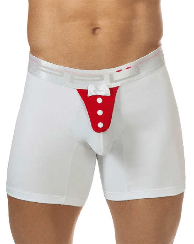Men's boxer briefs with a soft elastic leg bandPpu 1325 Tuxedo Boxer Briefs White