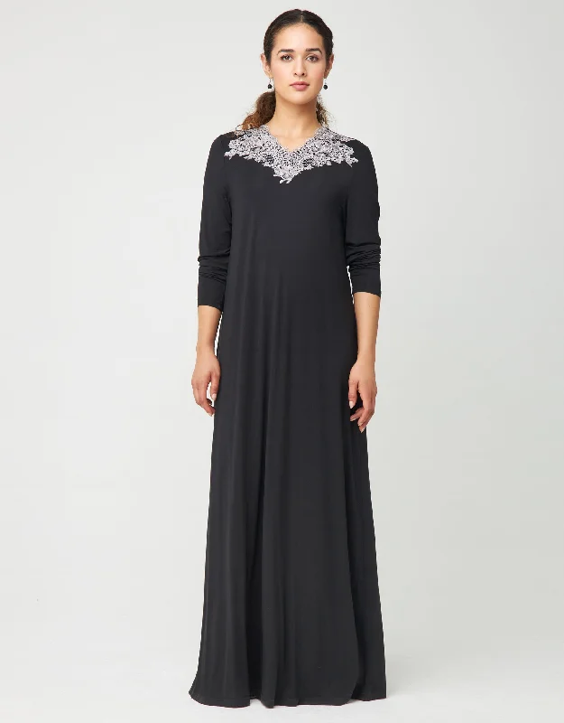 Sheer men's thongs for a provocative appearancePull On Nightgown with Contrast Lace Trim Black