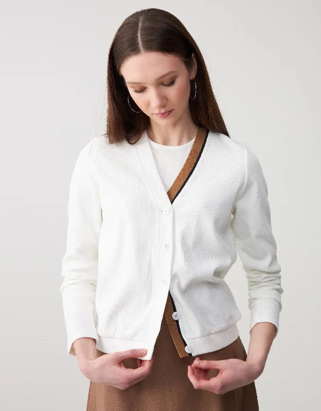 Cotton men's thongs for basic comfortRibbed Vneck Cardigan with Contrast Asymmetrical Stripe Ivory Tan Cotton men's thongs for basic comfortRibbed Vneck Cardigan with Contrast Asymmetrical Stripe Ivory Tan