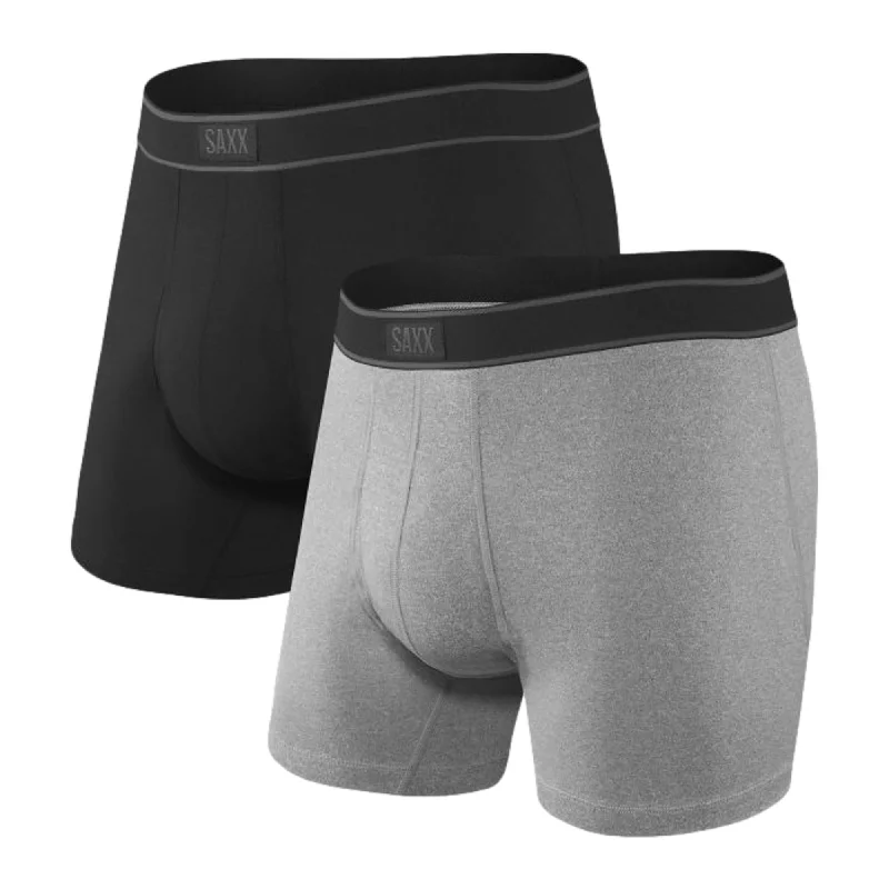 Mesh - paneled men's boxer briefs for ventilationSaxx Daytripper Boxer Brief Fly 2 Pack - Black / Grey Heather Mesh - paneled men's boxer briefs for ventilationSaxx Daytripper Boxer Brief Fly 2 Pack - Black / Grey Heather