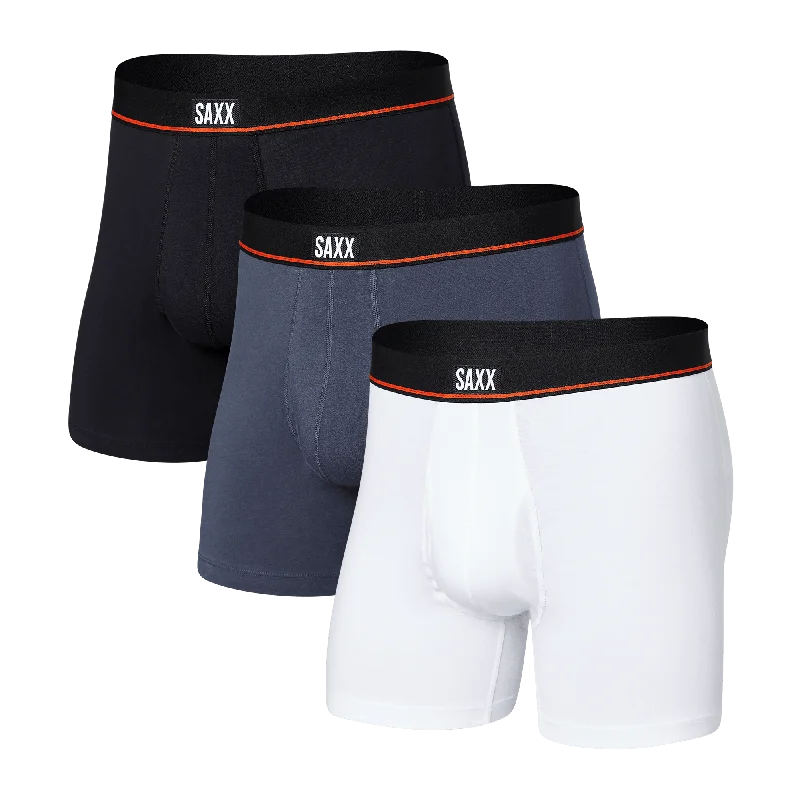 Athletic - style men's boxer briefs for active lifestylesSaxx Non-Stop Stretch Cotton Boxer Brief Fly 3 Pack - Black / Deep Navy / White Athletic - style men's boxer briefs for active lifestylesSaxx Non-Stop Stretch Cotton Boxer Brief Fly 3 Pack - Black / Deep Navy / White