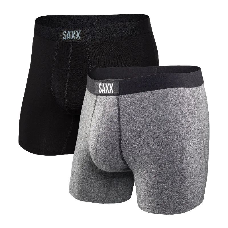 Low - rise men's boxer briefs for a modern silhouetteSaxx Vibe Super Soft Boxer Brief 2 Pack - Black / Grey Low - rise men's boxer briefs for a modern silhouetteSaxx Vibe Super Soft Boxer Brief 2 Pack - Black / Grey