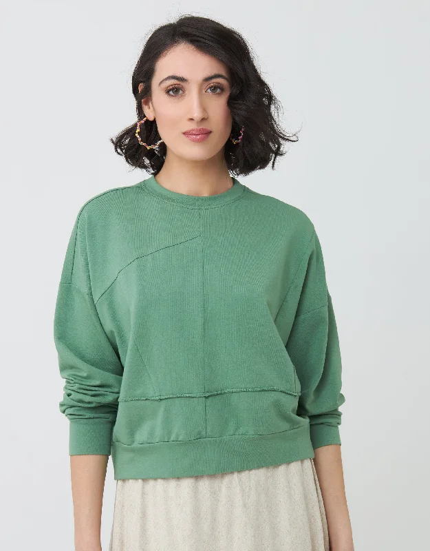 Low - rise men's thongs for a modern styleSeamed Sweatshirt with Raw Edge Green