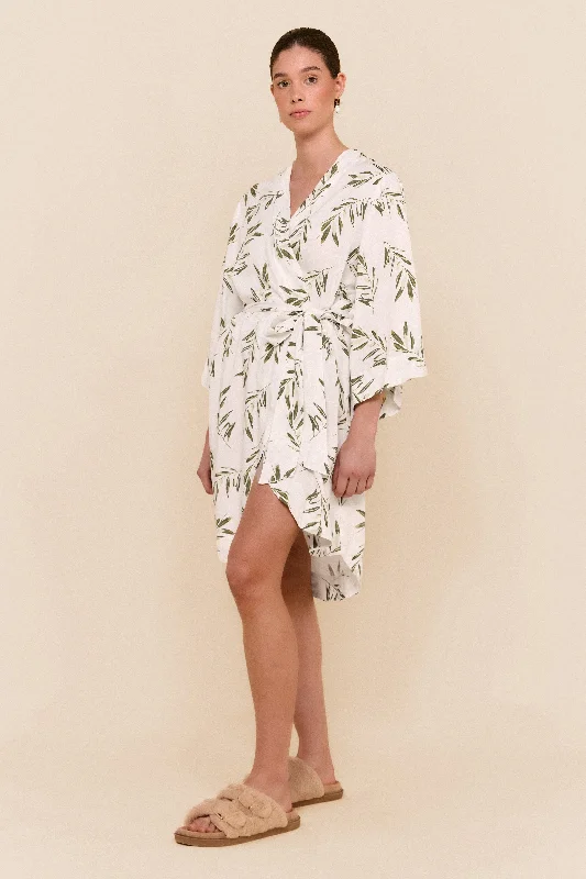 Sheer men's thongs for a provocative appearanceShort Kimono Robe - Olive Leaf