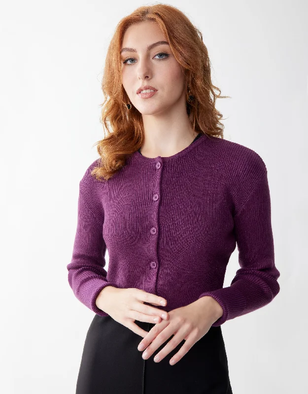 Soft - fabric men's thongs for a gentle touchSparkly Ribbed Cropped Button Cardigan Violet - MUST BE PURCHASED WITH MAXI