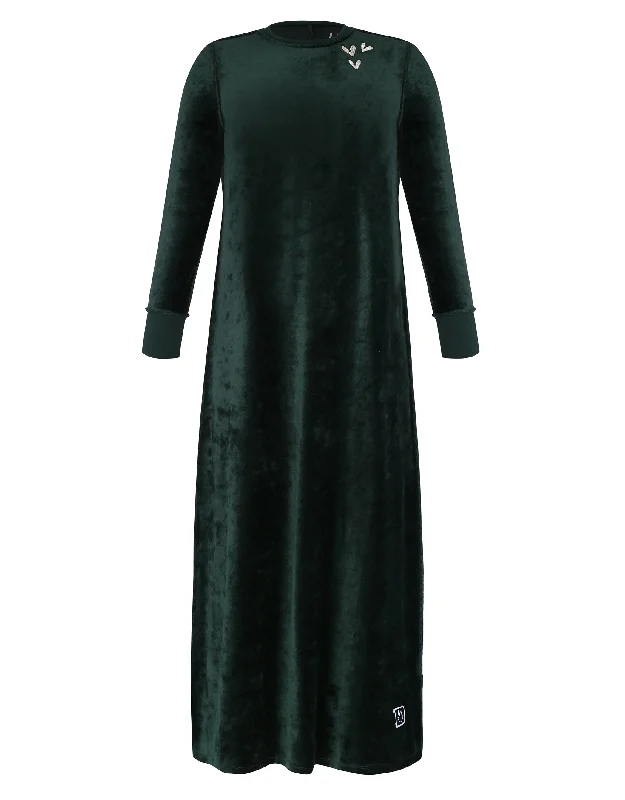 Soft - fabric men's thongs for a gentle touchSprinkled Hearts Plush Velour Kids and Teen Nightgown Lounger Green