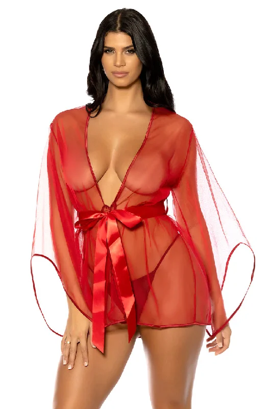 Mesh men's thongs for breathabilitySydney Sheer Robe - Red