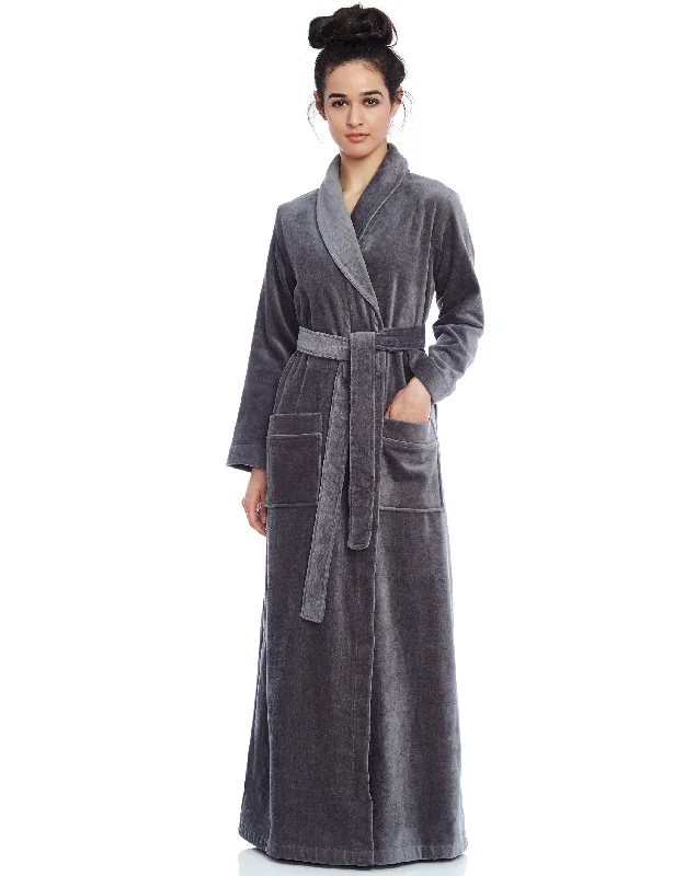 Mesh men's thongs for breathabilityTerry Wrap Long Belted Bathrobe with Piped Trim Gray