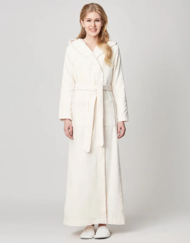 Low - rise men's thongs for a modern styleTerry Wrap Long Belted Hoodie Bathrobe with Piped Trim Ivory