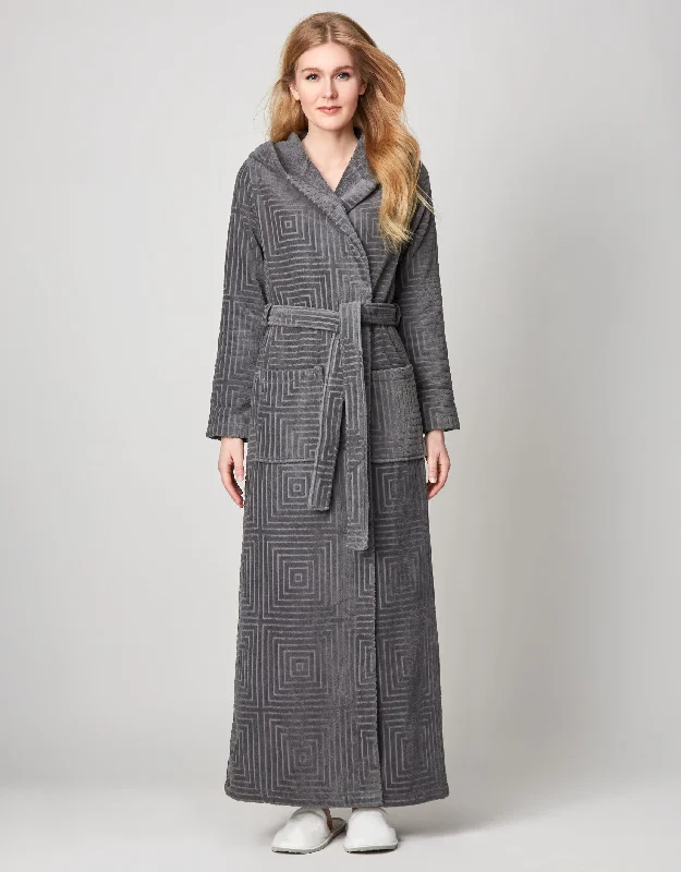 Performance men's thongs for active useTerry Wrap Long Geometric Belted Bathrobe With Hood Gray