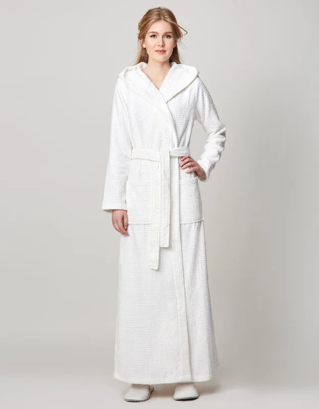 Neon - colored men's thongs for a bold statementTerry Wrap Long Waffle Textured Belted Bathrobe With Hood White