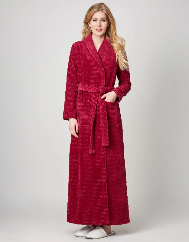 Glittery men's thongs for a party lookTerry Wrap Long Waffle Textured Belted Bathrobe With Shawl Collar Raspberry