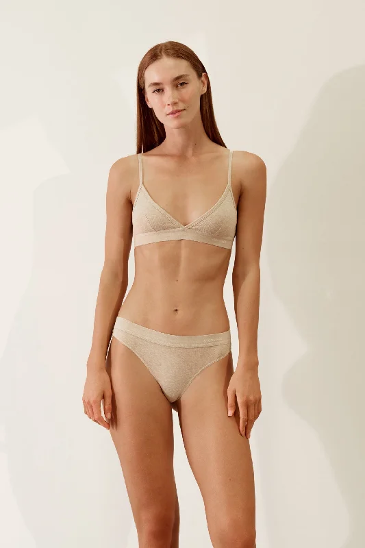 Sheer men's thongs for a provocative appearanceThong in Organic Cotton Rib - Sand