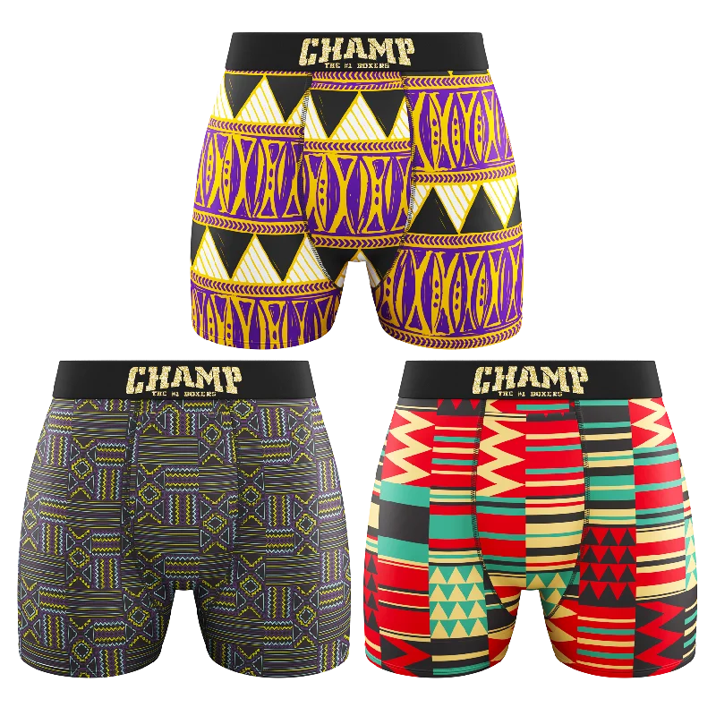 Patterned men's boxer briefs, such as stripes or checksTribal Edition.