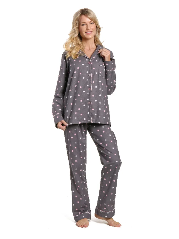 Glittery men's thongs for a party lookWomen's 100% Cotton Flannel Pajama Sleepwear Set - Polka Medley Gray-Pink