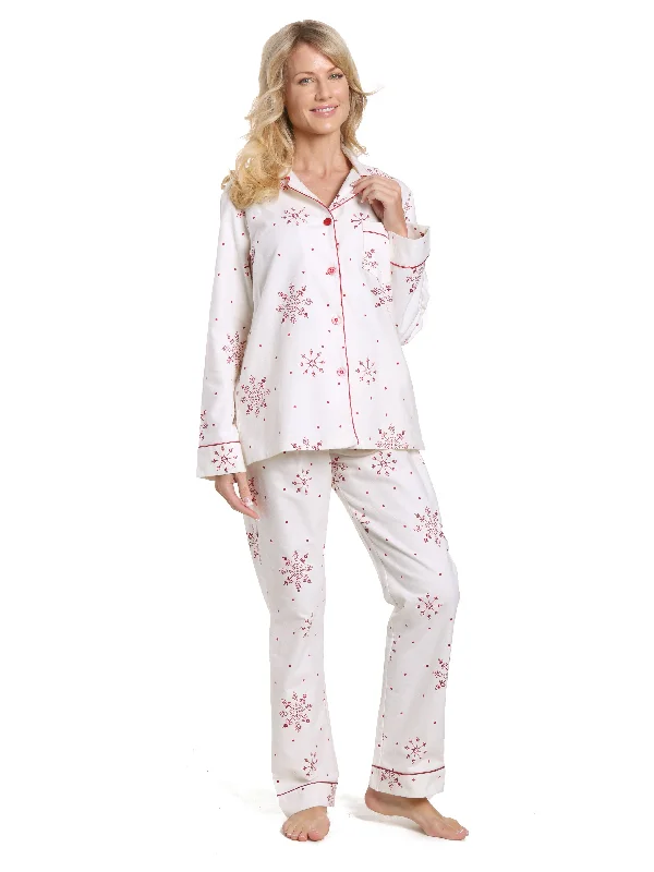 Mesh men's thongs for breathabilityWomen's 100% Cotton Flannel Pajama Sleepwear Set - Lovely Snowflakes White-Red