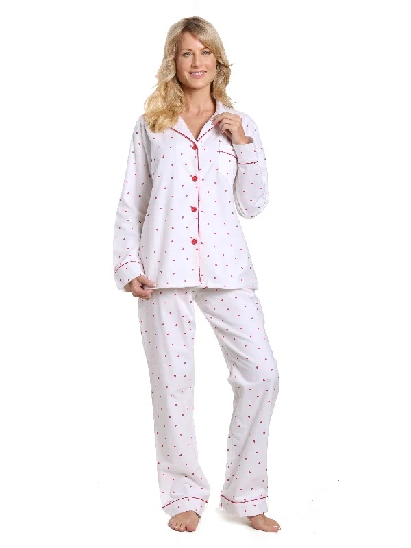 Glittery men's thongs for a party lookWomen's 100% Cotton Flannel Pajama Sleepwear Set - Little Hearts - White-Red