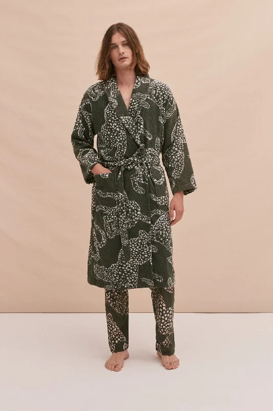 Tag - less men's thongs to prevent irritationUnisex Towel Robe Jag Print Green