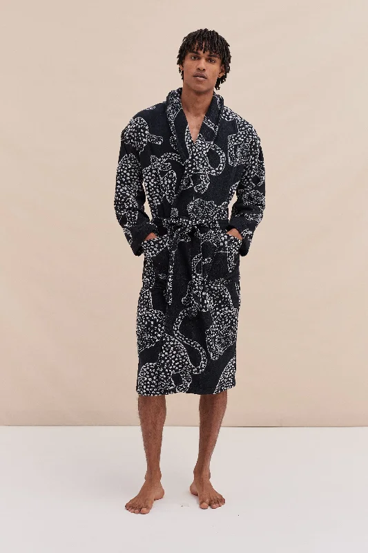 Low - rise men's thongs for a modern styleUnisex Towel Robe Jag Print Black