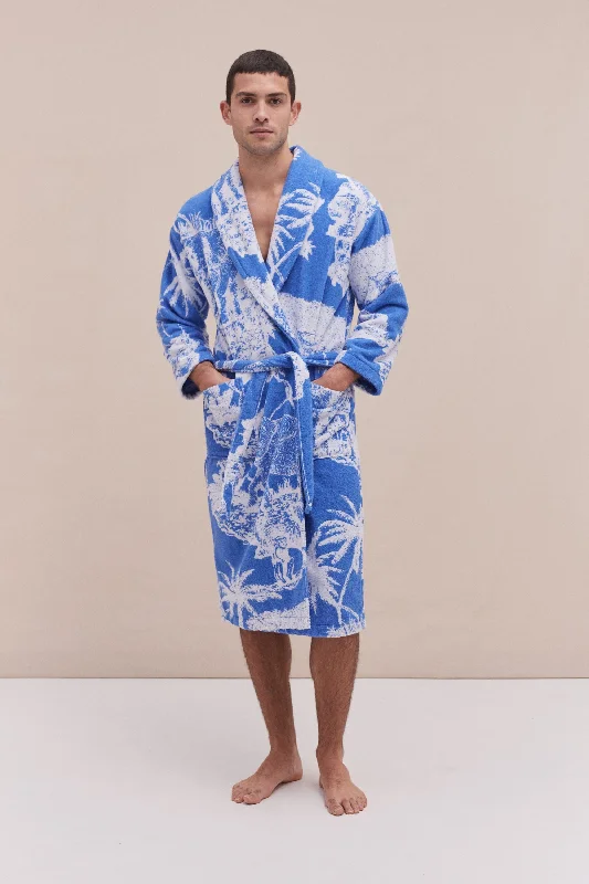 Athletic - style men's thongs for sportsUnisex Towel Robe Loxodonta Print Blue