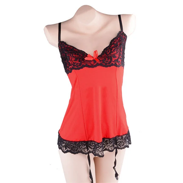 Sequined men's sexy underwear for a sparkly appearanceWomen Red Lace Dress Sleepwear +G-string Sexy Teddies Lingerie Hot